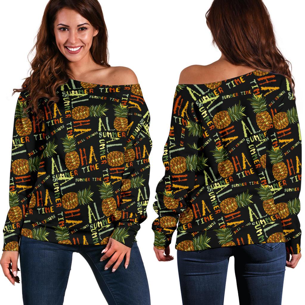 Aloha Hawaii Time Design Themed Print Off Shoulder Sweatshirt