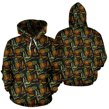 Aloha Hawaii Time Design Themed Print Pullover Hoodie