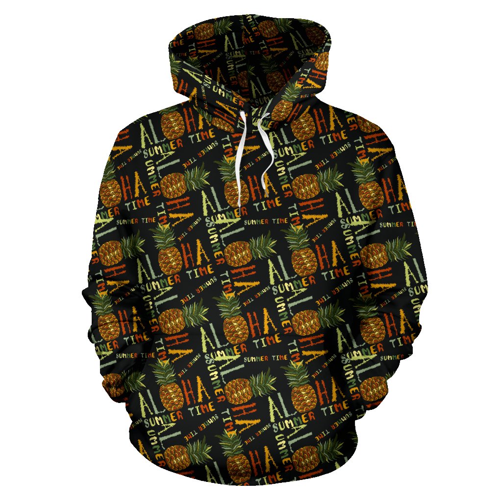 Aloha Hawaii Time Design Themed Print Pullover Hoodie