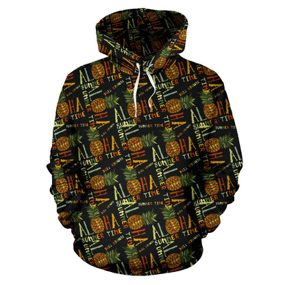 Aloha Hawaii Time Design Themed Print Pullover Hoodie