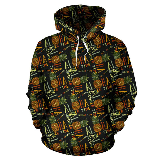 Aloha Hawaii Time Design Themed Print Pullover Hoodie
