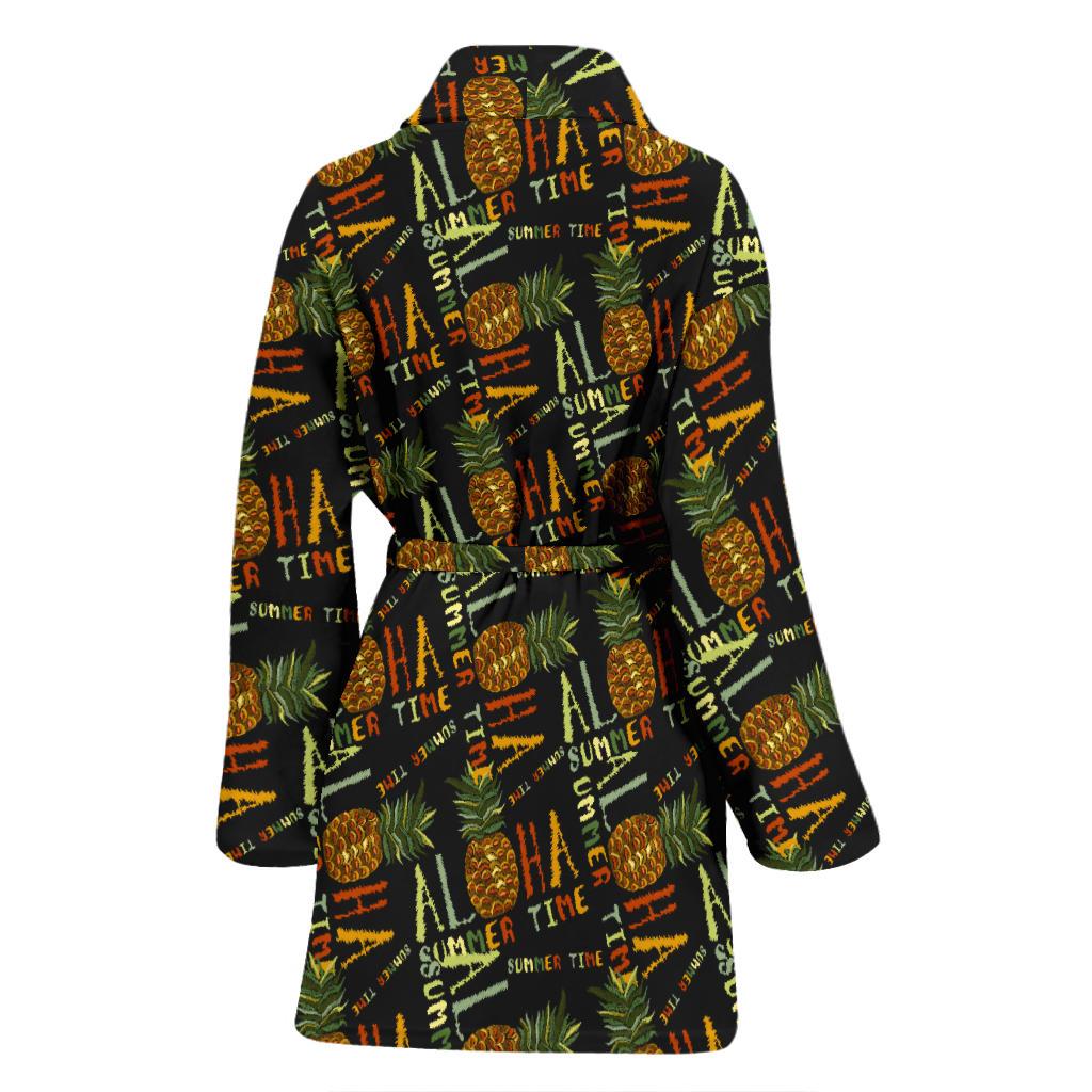 Aloha Hawaii Time Design Themed Print Women Bath Robe-JTAMIGO.COM