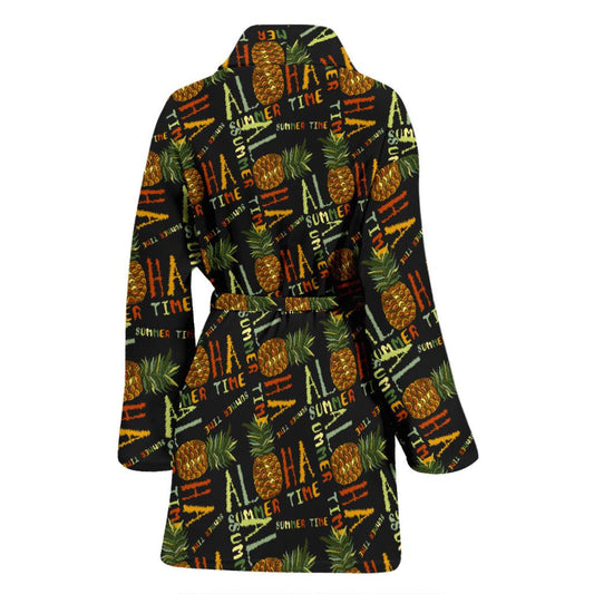 Aloha Hawaii Time Design Themed Print Women Bath Robe-JTAMIGO.COM