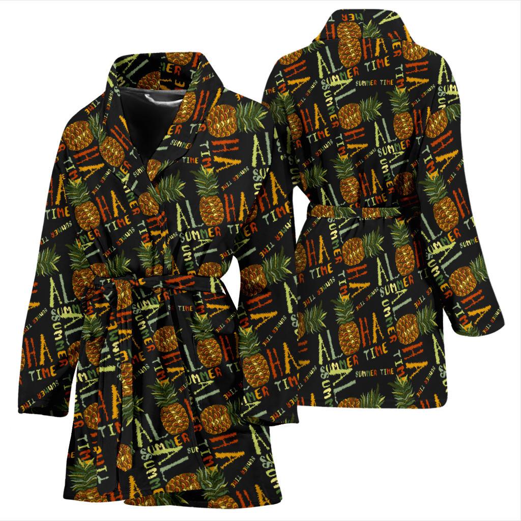 Aloha Hawaii Time Design Themed Print Women Bath Robe-JTAMIGO.COM
