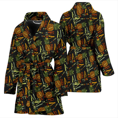 Aloha Hawaii Time Design Themed Print Women Bath Robe-JTAMIGO.COM