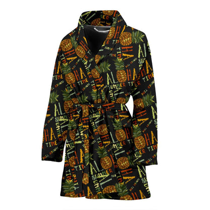 Aloha Hawaii Time Design Themed Print Women Bath Robe-JTAMIGO.COM