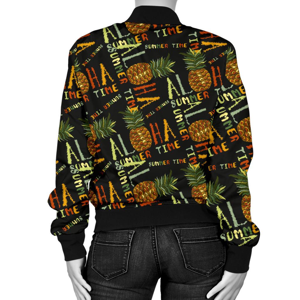 Aloha Hawaii Time Design Themed Print Women Casual Bomber Jacket