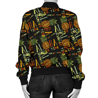Aloha Hawaii Time Design Themed Print Women Casual Bomber Jacket