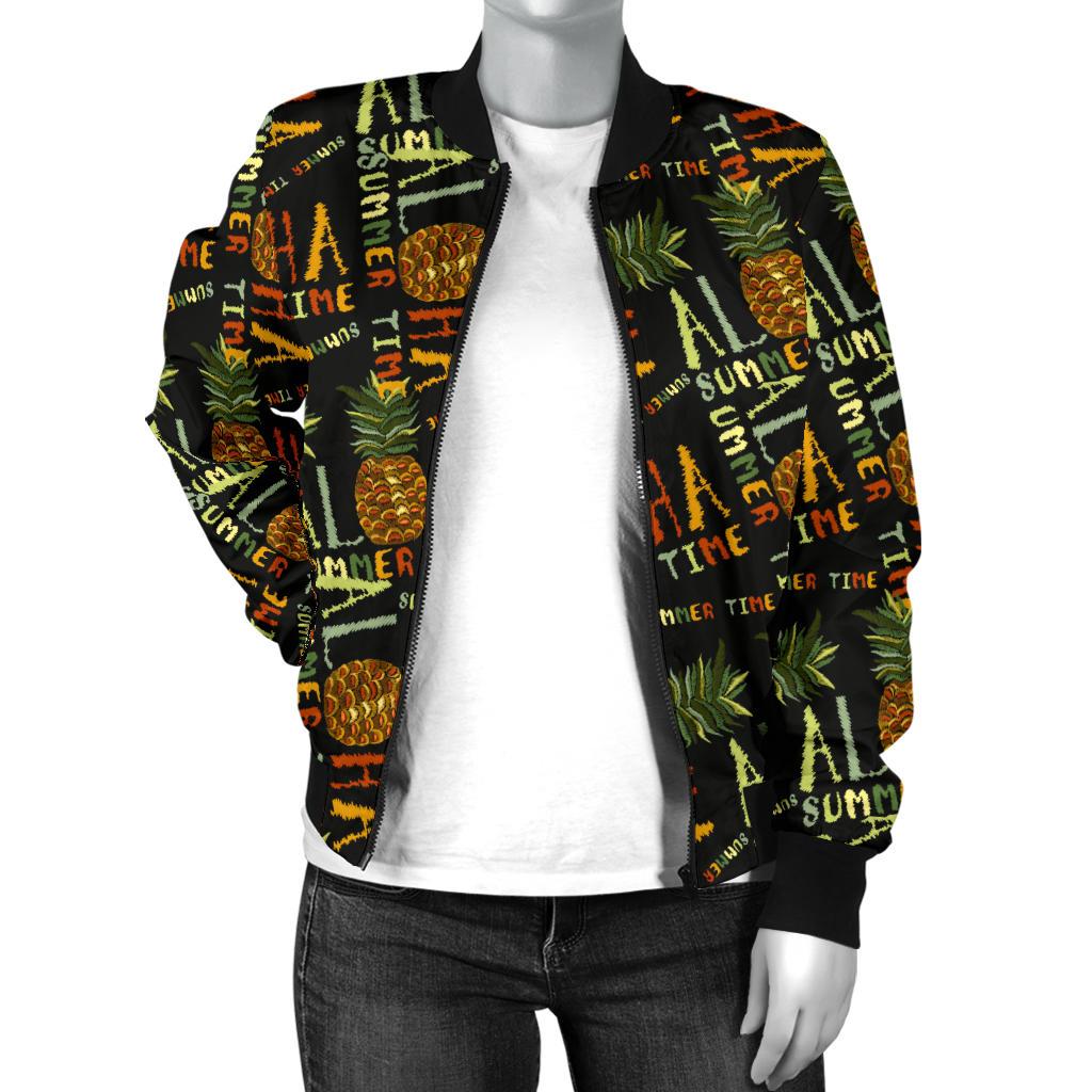 Aloha Hawaii Time Design Themed Print Women Casual Bomber Jacket