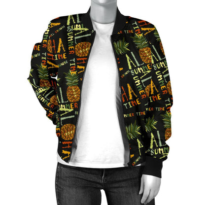 Aloha Hawaii Time Design Themed Print Women Casual Bomber Jacket