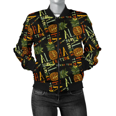 Aloha Hawaii Time Design Themed Print Women Casual Bomber Jacket