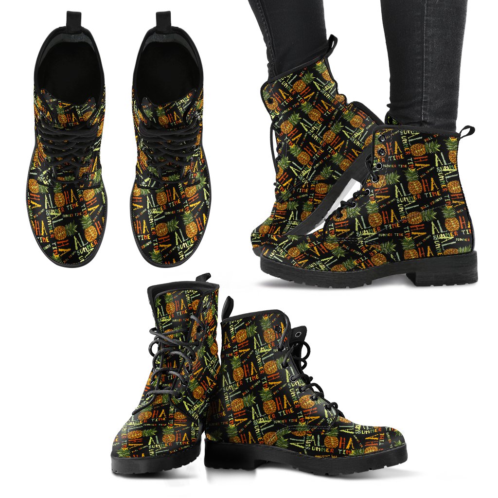 Aloha Hawaii Time Design Themed Print Women Leather Boots-JTAMIGO.COM