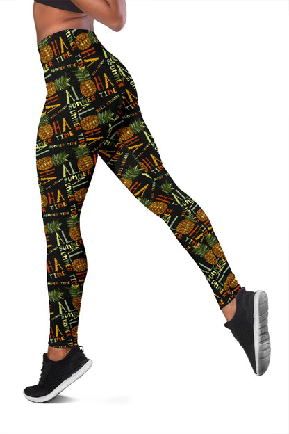 Aloha Hawaii Time Design Themed Print Women Leggings