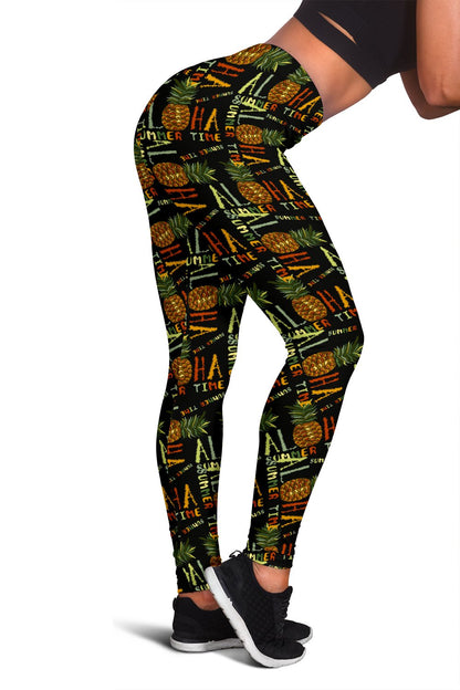 Aloha Hawaii Time Design Themed Print Women Leggings