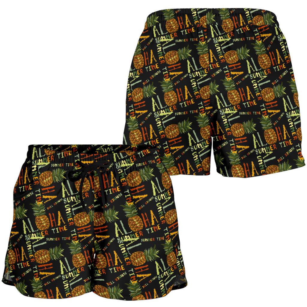 Aloha Hawaii Time Design Themed Print Women Shorts-JTAMIGO.COM