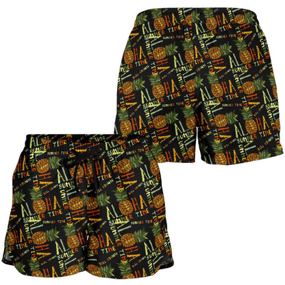 Aloha Hawaii Time Design Themed Print Women Shorts-JTAMIGO.COM