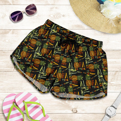 Aloha Hawaii Time Design Themed Print Women Shorts-JTAMIGO.COM