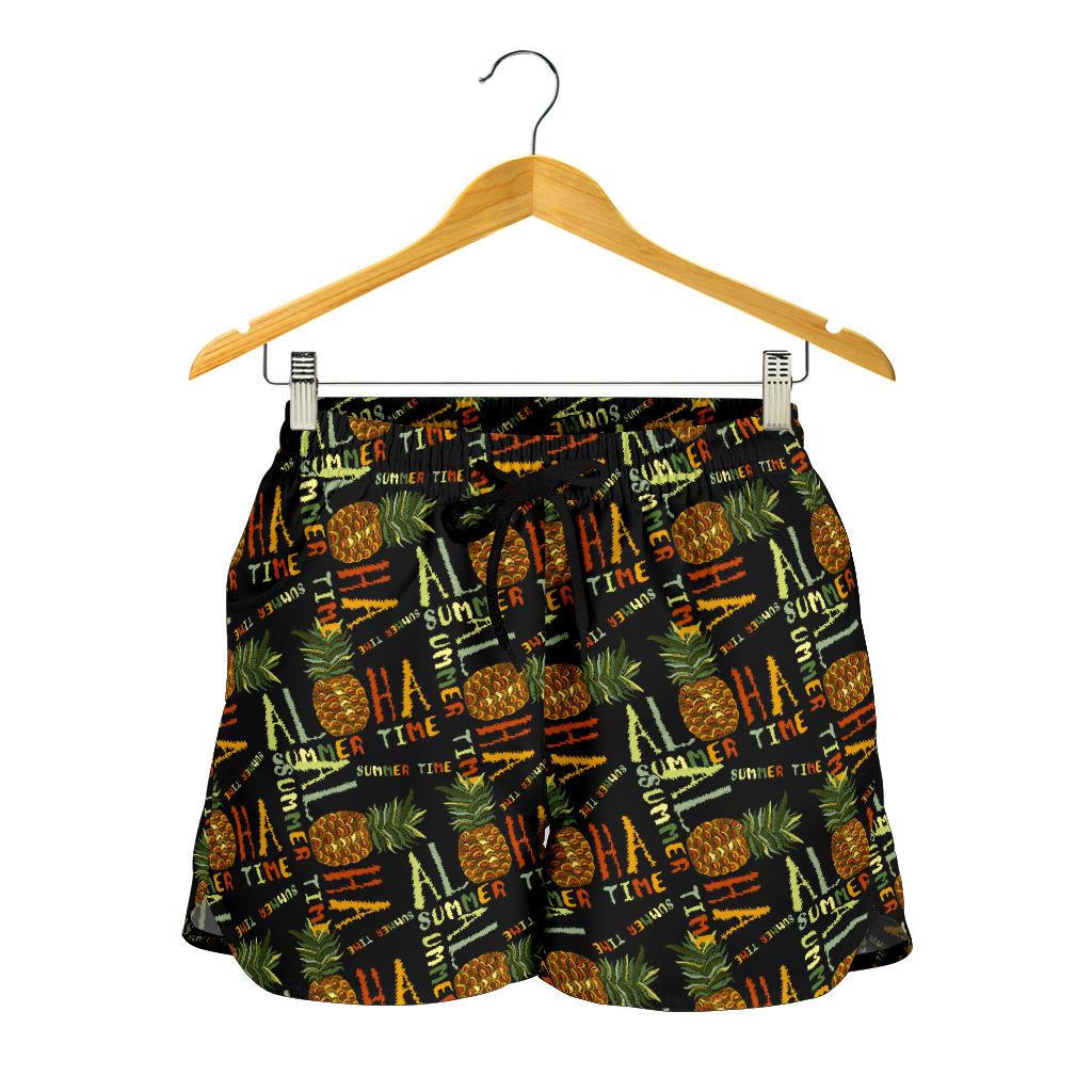 Aloha Hawaii Time Design Themed Print Women Shorts-JTAMIGO.COM