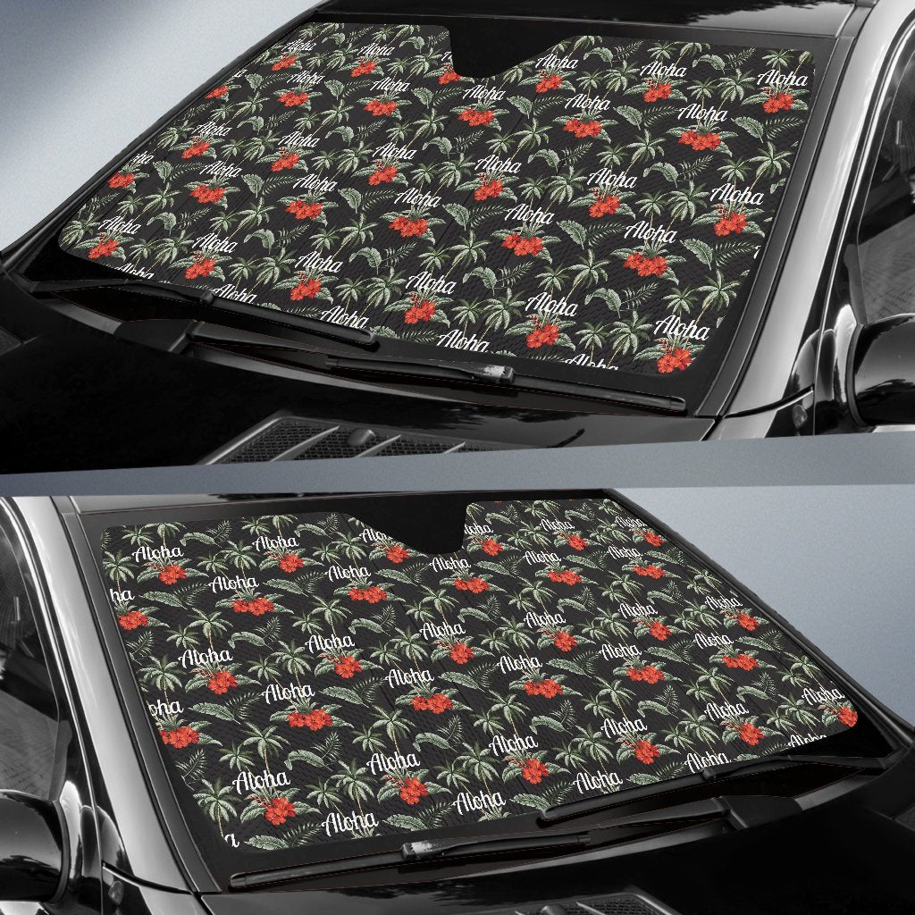 Aloha Palm Tree Design Themed Print Car Sun Shade For Windshield