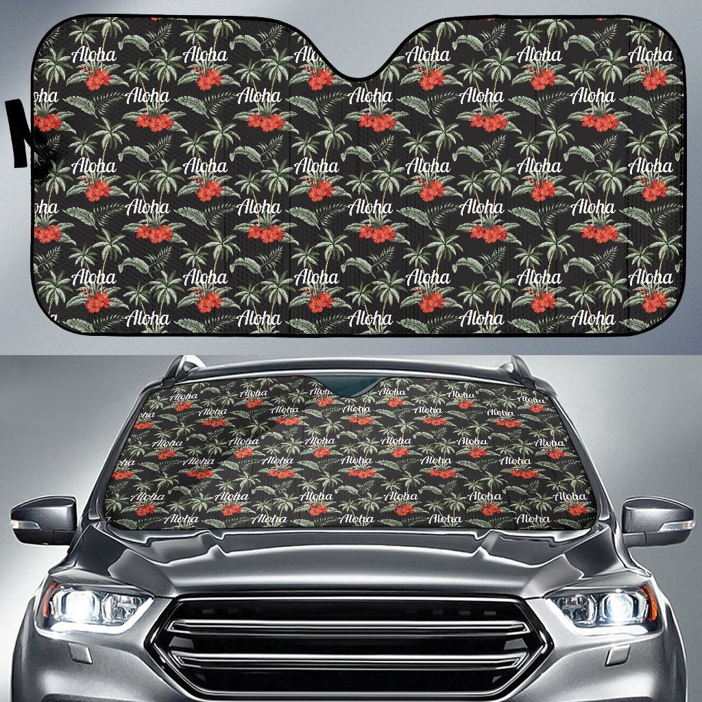 Aloha Palm Tree Design Themed Print Car Sun Shade For Windshield