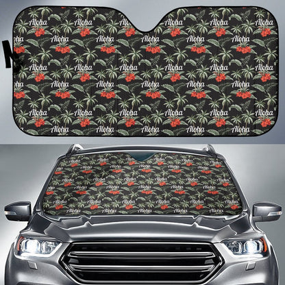 Aloha Palm Tree Design Themed Print Car Sun Shade For Windshield