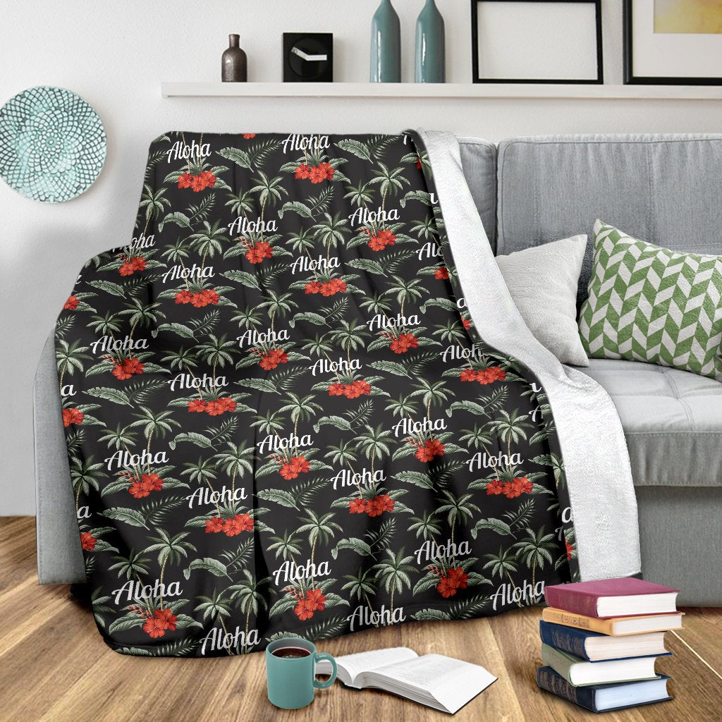 Aloha Palm Tree Design Themed Print Fleece Blanket