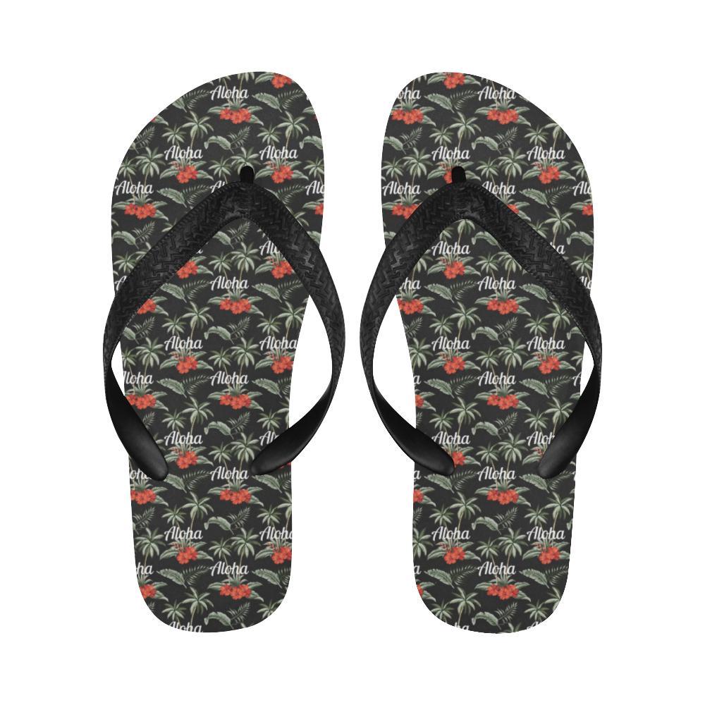 Aloha Palm Tree Design Themed Print Flip Flops-JTAMIGO.COM