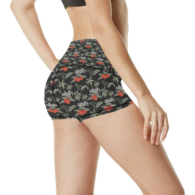 Aloha Palm Tree Design Themed Print High Waisted Spandex Shorts-JTAMIGO.COM