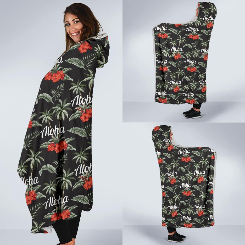 Aloha Palm Tree Design Themed Print Hooded Blanket-JTAMIGO.COM