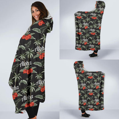 Aloha Palm Tree Design Themed Print Hooded Blanket-JTAMIGO.COM
