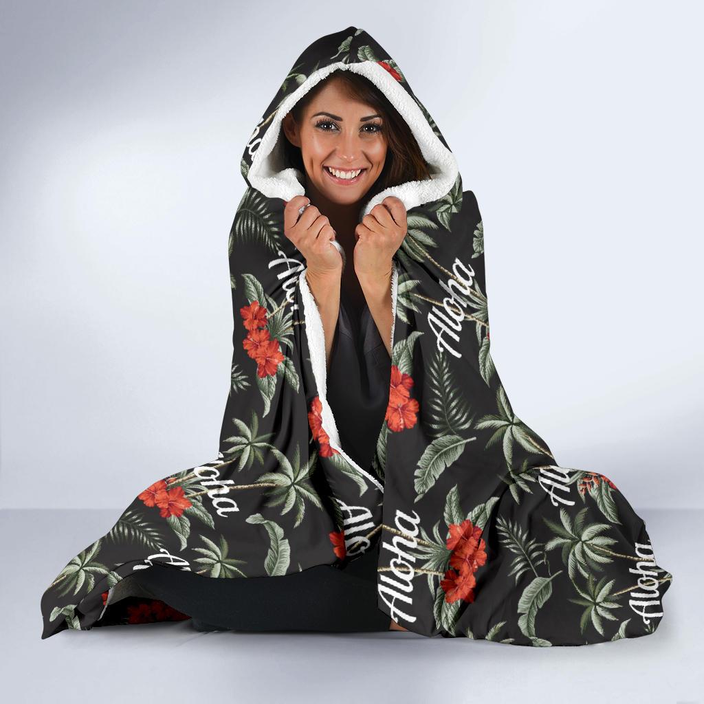Aloha Palm Tree Design Themed Print Hooded Blanket-JTAMIGO.COM