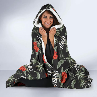 Aloha Palm Tree Design Themed Print Hooded Blanket-JTAMIGO.COM