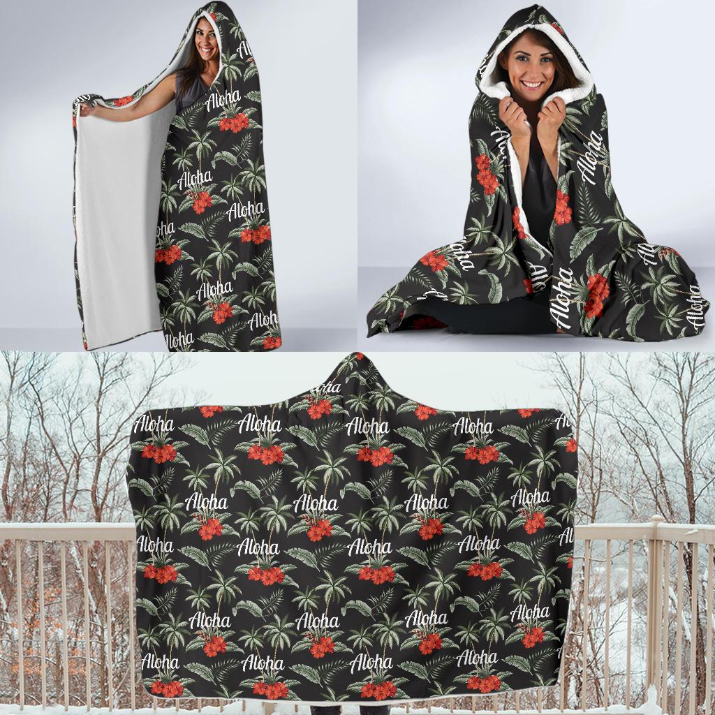 Aloha Palm Tree Design Themed Print Hooded Blanket-JTAMIGO.COM
