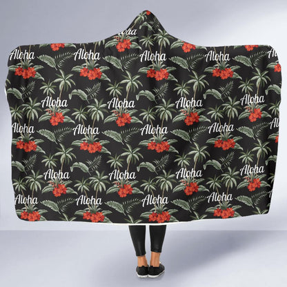 Aloha Palm Tree Design Themed Print Hooded Blanket-JTAMIGO.COM