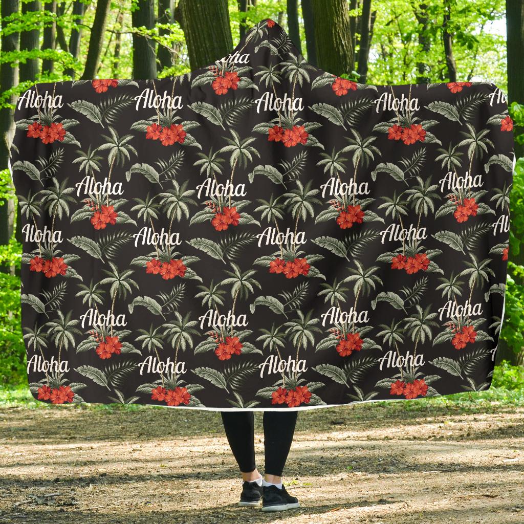 Aloha Palm Tree Design Themed Print Hooded Blanket-JTAMIGO.COM
