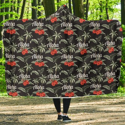 Aloha Palm Tree Design Themed Print Hooded Blanket-JTAMIGO.COM
