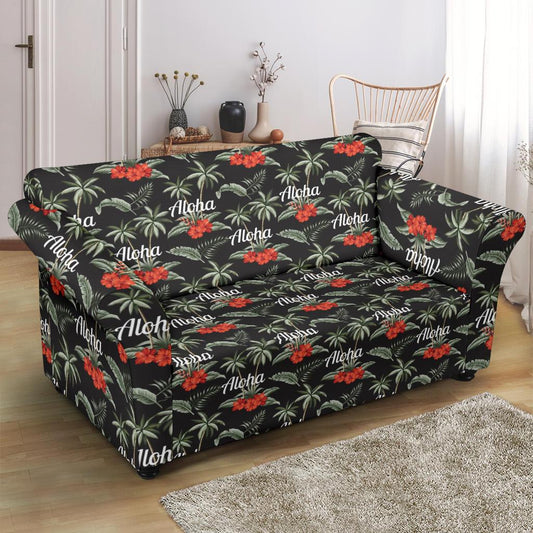 Aloha Palm Tree Design Themed Print Loveseat Slipcover-JTAMIGO.COM