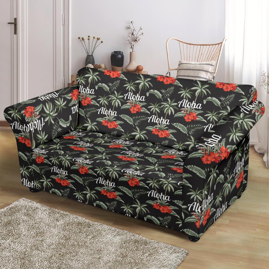 Aloha Palm Tree Design Themed Print Loveseat Slipcover-JTAMIGO.COM