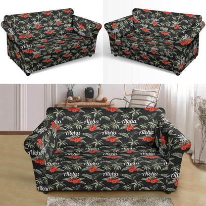 Aloha Palm Tree Design Themed Print Loveseat Slipcover-JTAMIGO.COM