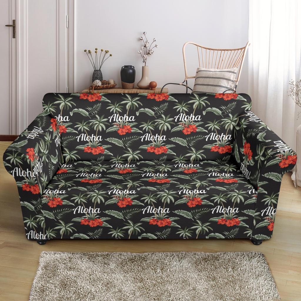 Aloha Palm Tree Design Themed Print Loveseat Slipcover-JTAMIGO.COM