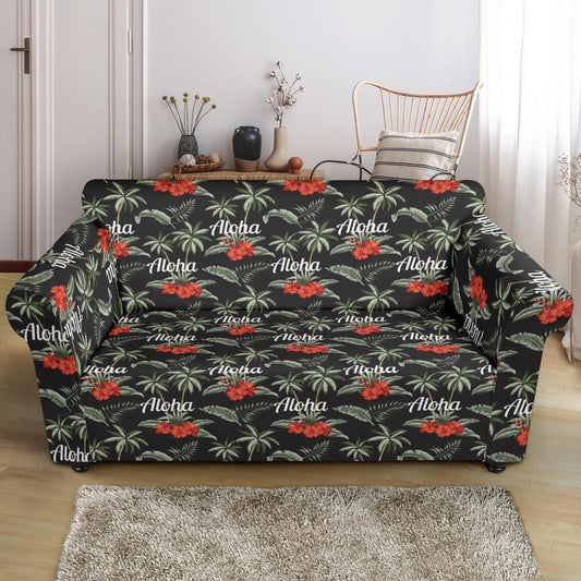 Aloha Palm Tree Design Themed Print Loveseat Slipcover-JTAMIGO.COM