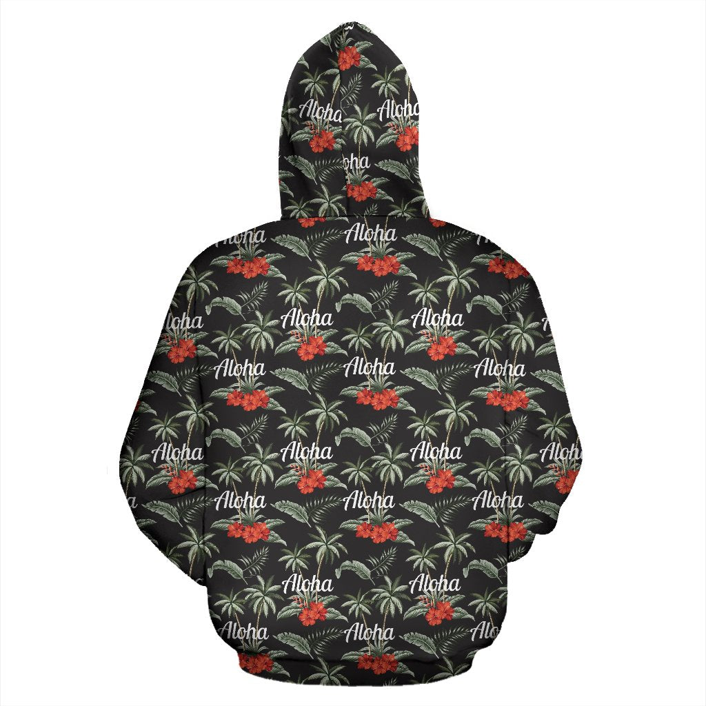 Aloha Palm Tree Design Themed Print Pullover Hoodie