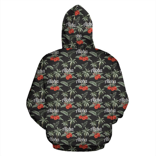 Aloha Palm Tree Design Themed Print Pullover Hoodie