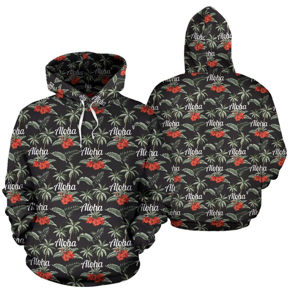 Aloha Palm Tree Design Themed Print Pullover Hoodie