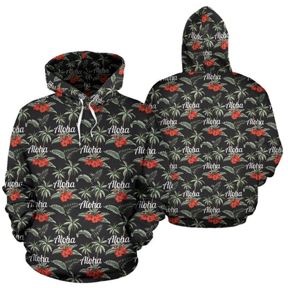 Aloha Palm Tree Design Themed Print Pullover Hoodie