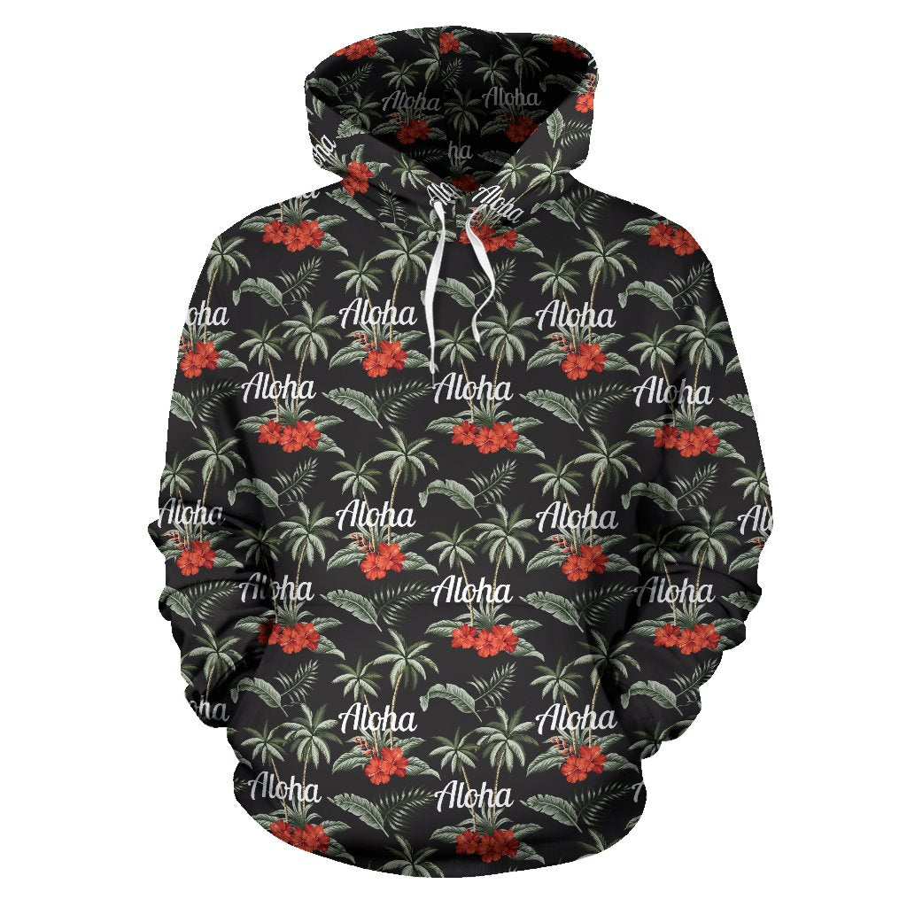Aloha Palm Tree Design Themed Print Pullover Hoodie