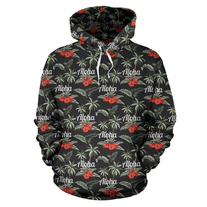 Aloha Palm Tree Design Themed Print Pullover Hoodie