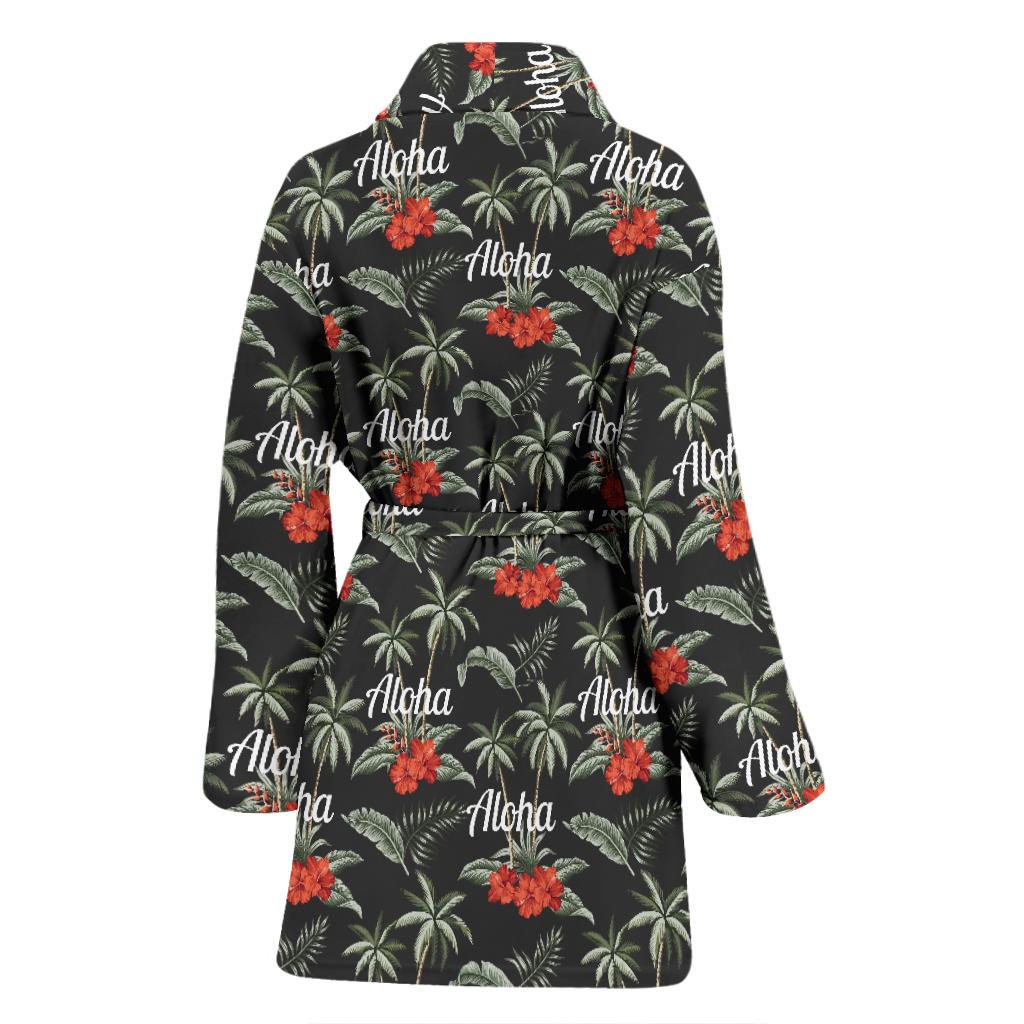 Aloha Palm Tree Design Themed Print Women Bath Robe-JTAMIGO.COM