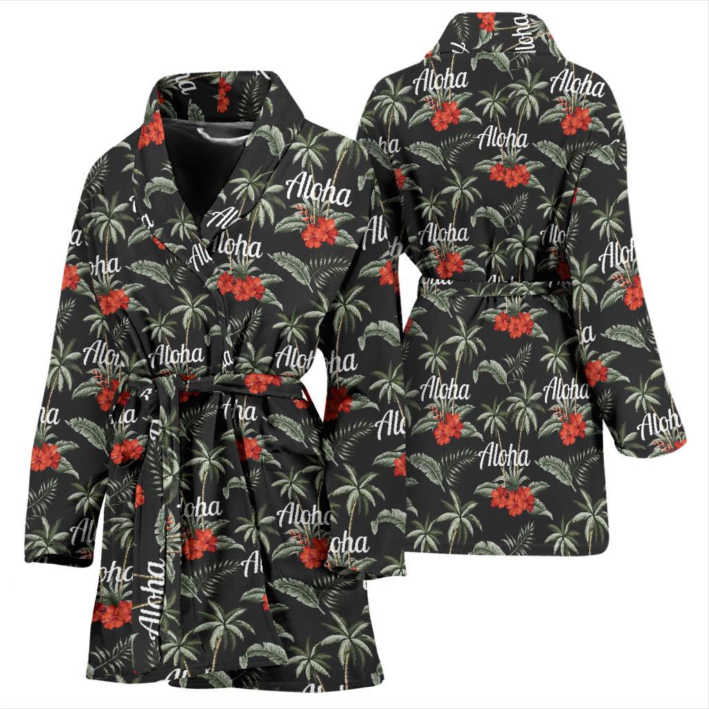 Aloha Palm Tree Design Themed Print Women Bath Robe-JTAMIGO.COM