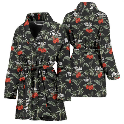 Aloha Palm Tree Design Themed Print Women Bath Robe-JTAMIGO.COM